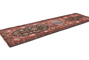 Vintage Charcoal Tribal 3X9 Hamedan Persian Runner Rug