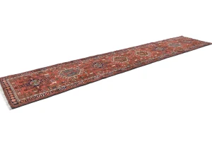 Vintage Red Geometric 3X12 Karajeh Persian Runner Rug
