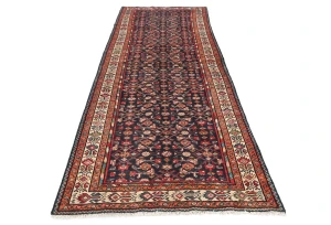 Vintage Plum Floral Tribal 4X11 Hamedan Persian Runner Rug