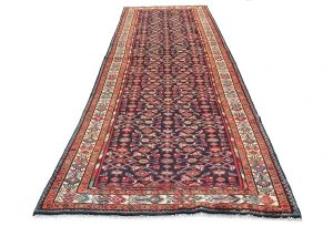 Vintage Plum Floral Tribal 4X11 Hamedan Persian Runner Rug