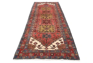 Vintage Red  Geometric Tribal 4X11 Heriz Persian Runner Rug