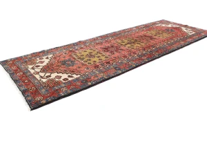 Vintage Red  Geometric Tribal 4X11 Heriz Persian Runner Rug