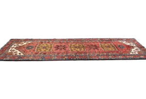 Vintage Red  Geometric Tribal 4X11 Heriz Persian Runner Rug