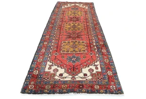 Vintage Red  Geometric Tribal 4X11 Heriz Persian Runner Rug