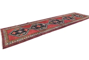 Vintage Plum Geometric Tribal 4X13 Hamedan Persian Runner Rug