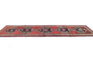 Vintage Plum Geometric Tribal 4X13 Hamedan Persian Runner Rug