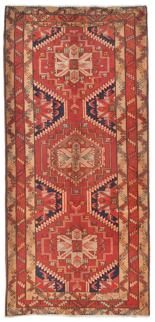 Vintage Red Tribal 4 X 10 Meshkin Persian Runner Rug