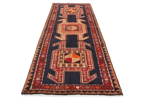 Vintage Plum Tribal 4X10 Meshkin Persian Runner Rug