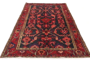 Vintage Purple Floral Tribal  4'6X7'3 Hamedan Persian Rug