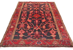 Vintage Purple Floral Tribal  4'6X7'3 Hamedan Persian Rug