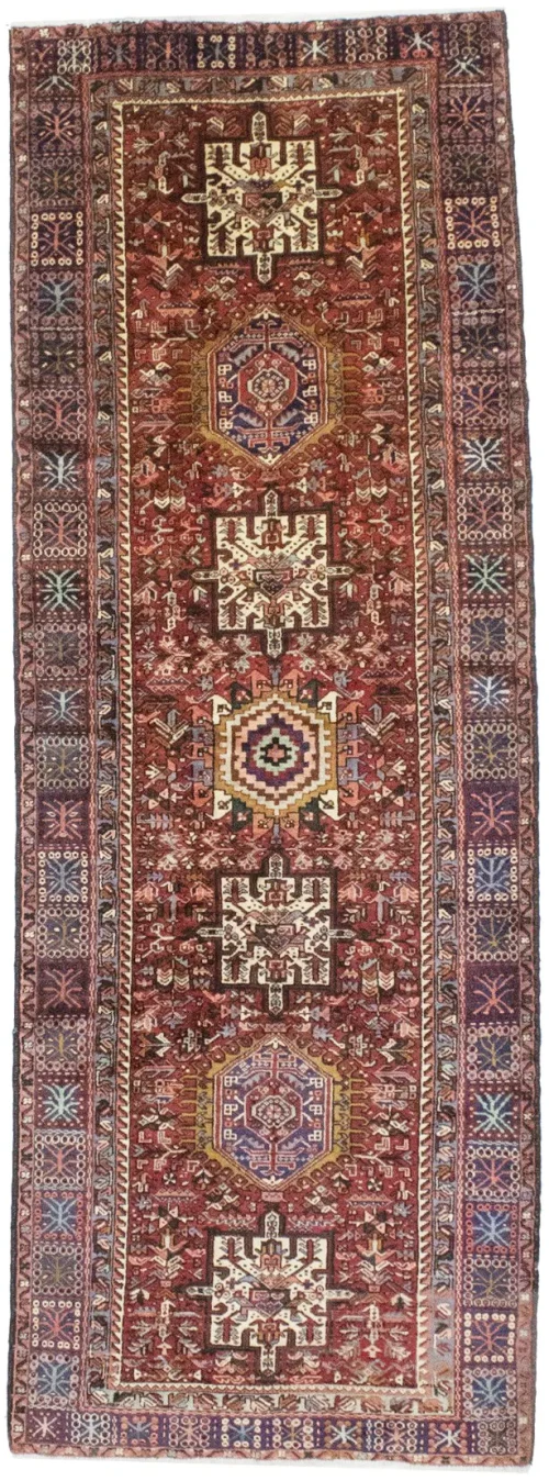 Vintage Red Geometric 5X13 Karajeh Persian Runner Rug