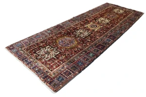 Vintage Red Geometric 5X13 Karajeh Persian Runner Rug