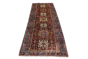 Vintage Red Geometric 5X13 Karajeh Persian Runner Rug