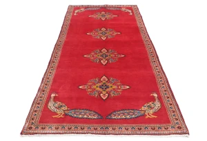 Vintage Red Pictorial Floral 3'8X8'6 Kashan Persian Rug