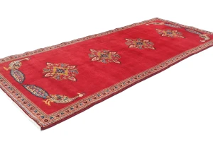 Vintage Red Pictorial Floral 3'8X8'6 Kashan Persian Rug