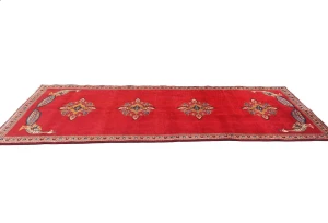 Vintage Red Pictorial Floral 3'8X8'6 Kashan Persian Rug