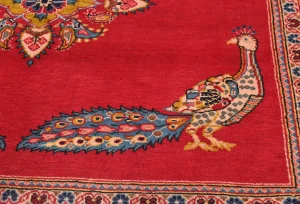 Vintage Red Pictorial Floral 3'8X8'6 Kashan Persian Rug