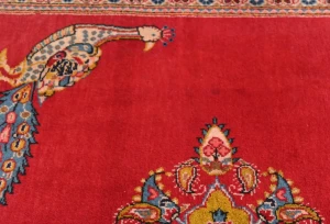 Vintage Red Pictorial Floral 3'8X8'6 Kashan Persian Rug