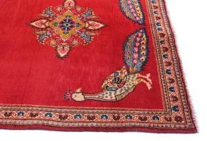 Vintage Red Pictorial Floral 3'8X8'6 Kashan Persian Rug