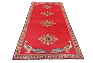 Vintage Red Pictorial Floral 3'8X8'6 Kashan Persian Rug