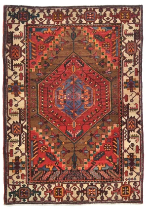 Vintage Red Tribal 4'6X6'6 Bakhtiari Persian Rug