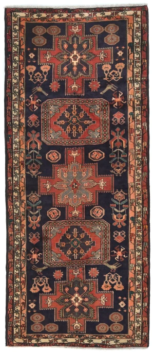 Vintage Plum Tribal 4X10 Meshkin Persian Runner Rug