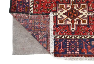 Vintage Red Geometric 3'6X14'7 Karajeh Persian Runner Rug
