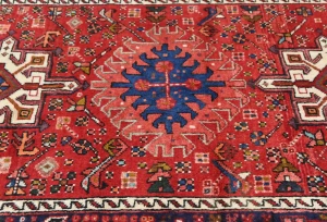 Vintage Red Geometric 3'6X14'7 Karajeh Persian Runner Rug