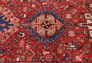 Vintage Red Geometric 3'6X14'7 Karajeh Persian Runner Rug