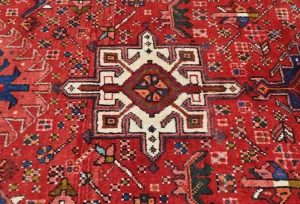 Vintage Red Geometric 3'6X14'7 Karajeh Persian Runner Rug