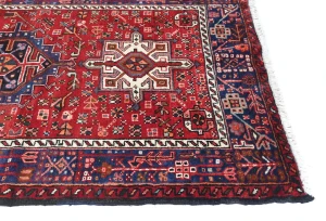 Vintage Red Geometric 3'6X14'7 Karajeh Persian Runner Rug