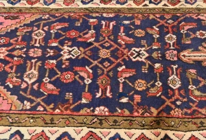 Vintage Plum Floral Tribal 3X10 Hamedan Persian Runner Rug