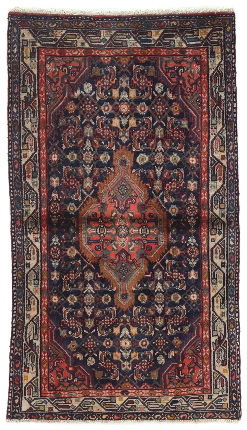 Vintage Purple-navy Floral Tribal 3'3X5'8 Hamedan Persian Rug