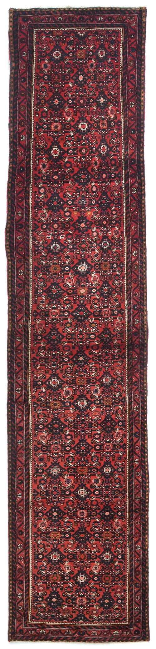 Vintage Red Tribal 3X13 Hossainabad Persian Runner Rug