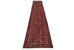 Vintage Red Tribal 3X13 Hossainabad Persian Runner Rug