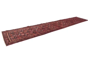 Vintage Red Tribal 3X13 Hossainabad Persian Runner Rug