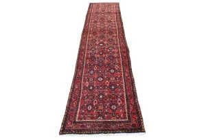 Vintage Red Tribal 3X13 Hossainabad Persian Runner Rug