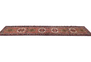 Vintage Bittersweet Red Geometric 3X12 Karajeh Persian Runner Rug