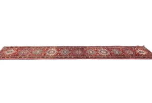 Vintage Red Geometric 2X13 Karajeh Persian Runner Rug