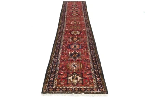 Vintage Red Geometric 3X12 Karajeh Persian Runner Rug