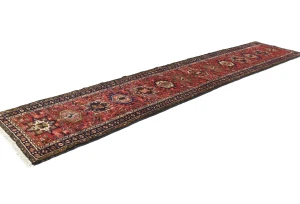 Vintage Red Geometric 3X12 Karajeh Persian Runner Rug