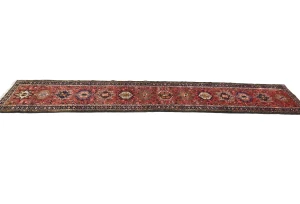 Vintage Red Geometric 3X12 Karajeh Persian Runner Rug