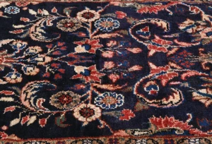 Vintage Dark Purple-navy Floral Tribal 3X12 Hamedan Persian Runner Rug