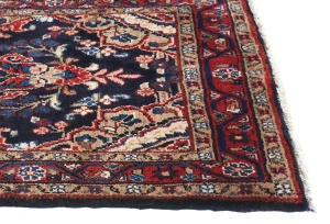 Vintage Dark Purple-navy Floral Tribal 3X12 Hamedan Persian Runner Rug