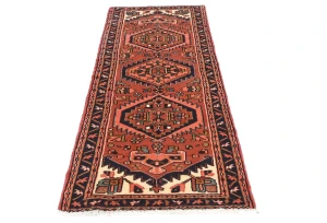 Vintage Bittersweet Red Geometric 2'4X6'2 Karajeh Persian Runner Rug