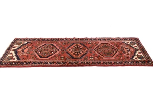 Vintage Bittersweet Red Geometric 2'4X6'2 Karajeh Persian Runner Rug