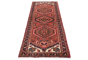 Vintage Bittersweet Red Geometric 2'4X6'2 Karajeh Persian Runner Rug