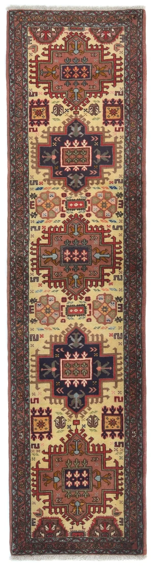 Vintage Cream Geometric 2'5X9'5 Ardabil Persian Runner Rug
