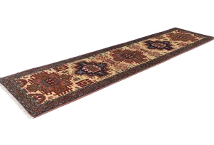 Vintage Cream Geometric 2'5X9'5 Ardabil Persian Runner Rug