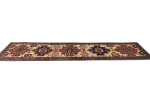 Vintage Cream Geometric 2'5X9'5 Ardabil Persian Runner Rug